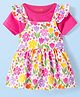 Babyhug 100% Cotton Knit Half Sleeves Solid T-Shirt & Floral Printed Frock Style Onesie - Dark Pink