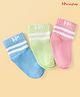 Honeyhap Premium Cotton Knit Ankle Length Bamboo Spandex Bio Finish Socks with Stripes & Brand Logo Design Pack of 3 - Pink Lime & Blue