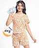 Pine Kids Single Jersey Knit Half Sleeves Shorts Night Suit With Hearts Print - White