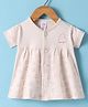 Pink Rabbit Single Jersey Knit Half Sleeves Front Open Frock with Hearts Print - Beige