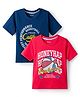 Honeyhap Premium 100% Cotton Knit With Bio Finish Half Sleeves T-Shirts With California Text Print Pack of 2 - Navy Peony & Valiant Poppy