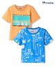 Honeyhap Premium  100% Cotton Knit  With Bio Finish Half Sleeves T-Shirts with Beach Theme Print Pack of 2 - Buff Orange Aqua Green Methyl Blue