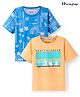 Honeyhap Premium  100% Cotton Knit  With Bio Finish Half Sleeves T-Shirts with Beach Theme Print Pack of 2 - Buff Orange Aqua Green Methyl Blue