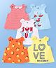 Doodle Poodle Single Jersey Sleeveless Tops with Stripes Love Text Print and Bow Applique Pack of 5 - Blue Orange & Yellow