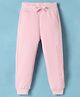 UCB Cotton Knit Fleece Full Length Solid Color Lounge Pants with Text Print - Light Pink