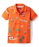 Pine Kids Cotton Knit Half Sleeves Polo T-Shirt with Beach Theme Print - Orange