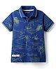 Pine Kids Cotton Knit Half Sleeves Polo T-Shirt with Beach Theme Print - Navy Blue