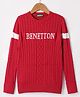 UCB Woven Full Sleeves Sweater with Cable Knit Design - Red