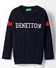 UCB Woven Full Sleeves Sweater with Cable Knit Design - Navy Blue