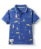 Pine Kids Cotton Knit Half Sleeves Polo T-Shirt with Nautical Theme Print - Navy Blue
