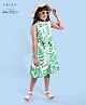 Arias Rayon Woven Sleeveless Front Front Open Shirt Dress with Tropical Theme Print - Green