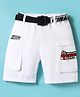 Kookie Kids Cotton Woven Knee Length Shorts & Belt With Race Theme Print - White