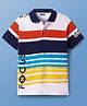 Pine Kids Cotton Knit Half Sleeves Polo T-Shirt with Stripes & Focus Text Print - White & Blue
