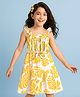 Arias Rayon Woven Frill Sleeves Floral Printed Tiered Dress with Fabric Belt- Yellow