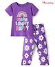 Honeyhap Premium  Cotton Knit Half Sleeves Floral Printed Night Suit with Bio Finish - Deep Lavender