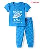 Honeyhap Premium Cotton Knit Half Sleeves Bio Finish Night Suit with Text & Polka Dots Print - Indigo Bunting