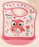 Yellow Bee Silicon Owl-Themed Waterproof Bib with Catch Pocket and Floral Accents for Girls- Pink