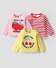 Doodle Poodle Single Jersey Knit Full Sleeves Tops with Text Print & Stripes Pack of 3 - Yellow Pink & White
