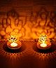eCraftIndia Set Of 2 Golden Metal Lord Ganesha And Goddess Lakshmi Shadow Tea Light Holders
