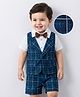 Mark & Mia Half Sleeves Checkered Shirt & Shorts Set with Attached Waistcoat & Bow - Navy Blue