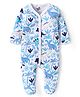 Doodle Poodle Interlock Knit Full Sleeves Footed Sleep Suit with Dino Print - White & Blue