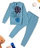 Earth Conscious Blended Full Sleeves Leaf Printed Coordinating Tee & Joggers Set - Dark Taupe Blue