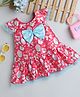 Many frocks & Christmas Theme Satin Cap Sleeves Bow Applique Detailed & Hearts Printed Dress - Pink
