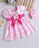 Many frocks & Christmas Theme Cap Sleeves Reindeer Printed & Bow Applique Detailed Dress - Pink