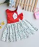 Many frocks & Christmas Theme Satin Sleeveless Bow Applique Detailed & Cut & Sew Dress - Red