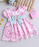 Many frocks & Christmas Theme Cap Sleeves Snowflakes Printed & Bow Applique Detailed Dress - Pink