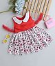 Many frocks & Satin Christmas Theme Half Bell Sleeves Candy Canes Printed & Frill Detailed Dress - Red
