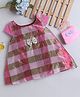 Many frocks & Cap Sleeves Bow Applique Detailed &  Checked Dress - Pink