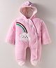 Mom's pet Cotton Knit Full Sleeves Rainbow Embroidered Hooded Sleepsuit - Pink