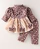 Mom's pet Full Sleeves Floral Printed Dress With Coordinating Leggings - Brown