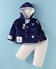 Mom's pet Fur Full Sleeves Teddy Bear Printed Hooded Jacket & Pant - Blue