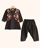 Peekaaboo Kids Pure Cotton Full Sleeves Kurta With Floral Printed Attached Jacket & Pant Set - Black