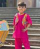 Peekaaboo Kids Pure Cotton Full Sleeves Kurta With Abstract Printed Attached Jacket & Pant Set - Pink