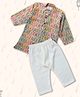 Peekaaboo Kids Pure Cotton Full Sleeves Floral Printed Kurta With Pyjama Set - Mustard & Green