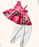 Peekaaboo Kids Pure Cotton Sleeveless Floral Printed & Lace Embellished Kurta With Dhoti Set - Red Green & Pink