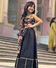 Peekaaboo Kids Cotton One Shoulder Half Bell Sleeves Floral Printed & Lace Embellished Lehenga Choli Set - Black