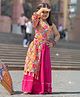 Peekaaboo Kids Cotton One Shoulder Half Bell Sleeves Abstract Printed & Lace Embellished Lehenga Choli Set - Pink