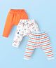 Doodle Poodle Interlock Knit Full Length Diaper Leggings with Stripes & Beach Theme Print Pack of 3 - White & Orange