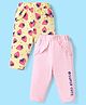 Doodle Poodle Single Jersey Knit Full Length Leggings With Strawberry & Text Print Pack of 2 - Pink & Yellow