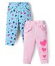 Doodle Poodle  Single Jersey Knit Full Length Leggings With Heart & Floral Print  Pack of 2 - Blue &  Pink