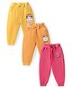 Doodle Poodle  Cotton Knit Full Length Lounge Pants with Animal Print & Bow Applique Pack of 3 - Yellow Pink & Mustard