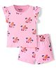 Bonfino 100% Cotton Knit Sleeveless Top & Shorts Set With Sunset Print - Pink