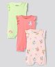 Bonfino 100% Cotton Knit Frill Sleeves Rompers with Birds Print Pack of 3 - Light Green Coral & Peach