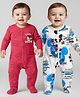 Babyhug Disney Interlock Knit Full Sleeves Footed Sleep Suits With Mickey Mouse Graphics Pack Of 2 - Red & White
