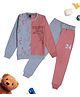 Earth Conscious Fleece Knit Full Sleeves Colour Blocked Tee & Joggers Set - Peach & Grey