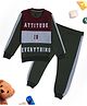 Earth Conscious Fleece Full Sleeves Attitude Is Everything Text Printed Tee & Joggers Set - Maroon & Grey